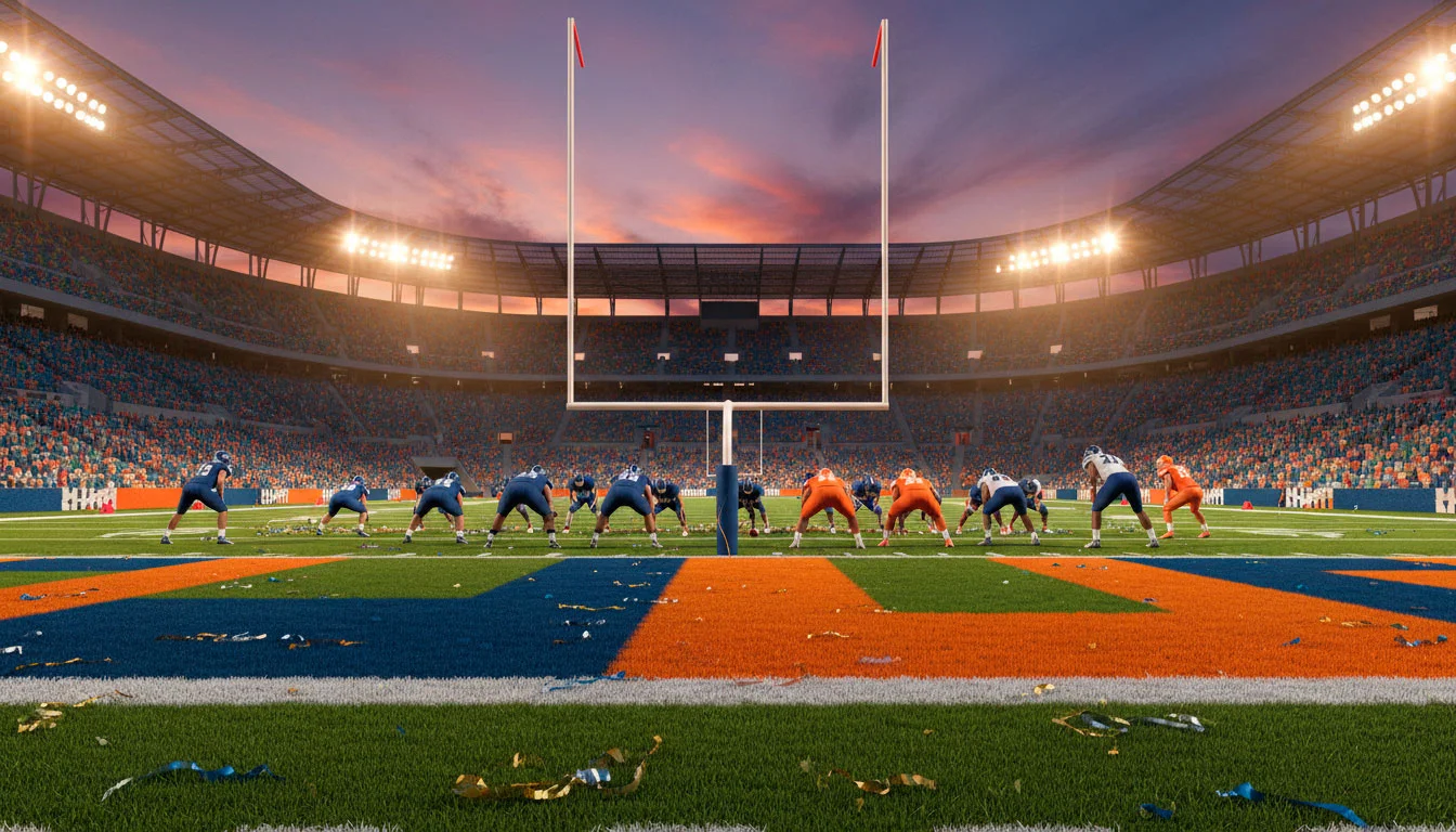 Escenario del Super Bowl con el campo de fútbol americano preparado para el gran evento