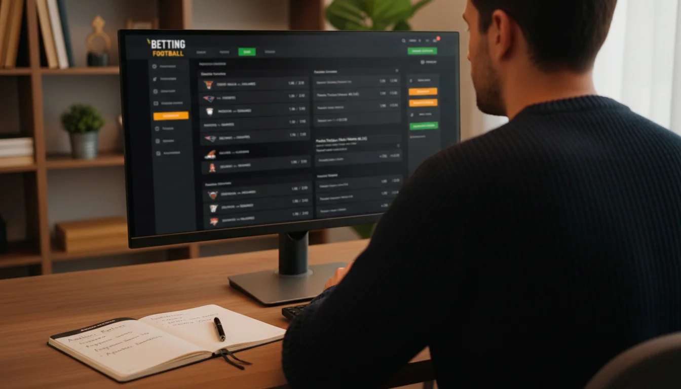 Persona analizando diferentes tipos de apuestas de fútbol americano en una pantalla de ordenador